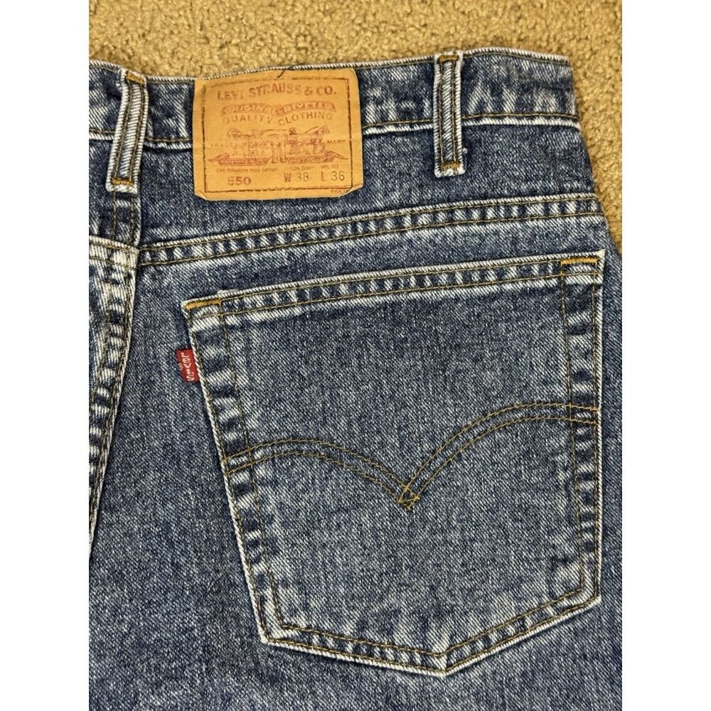 ‘93 VTG LEVIS 550 Denim Jeans 38x36 (Fits 36x35) Casual Tapered Med Wash - Picture 5 of 10